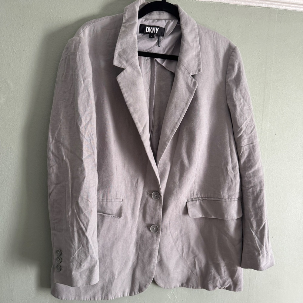 DKNY Blazer Men Medium Grey Linen Blend Two Button Minimalist Quiet Luxury